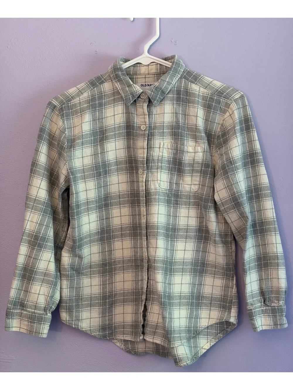Girls Fall Old Navy XL Gray and White Plaid Button-Up Shirt